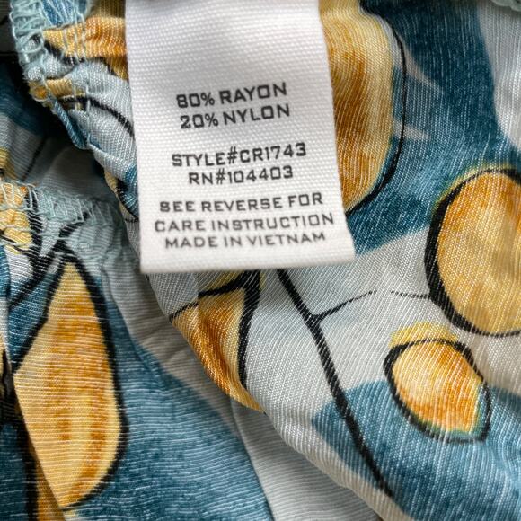 Mine for Anthropologie Blue Yellow Leaf Print Tiered Baby Doll Style Tank Size S - Picture 5 of 5